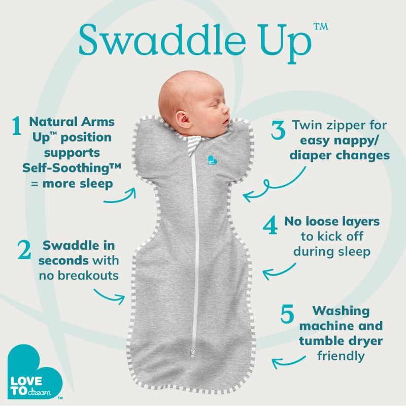 Photo 2 of Love To Dream Swaddle, Baby Sleep Sack, Swaddle Up Self-Soothing Swaddles for Newborns, Get Longer Sleep, Snug Fit Helps Calm Startle Reflex, 1.0 Tog Sleep Sack, 13-19lbs, Blue
