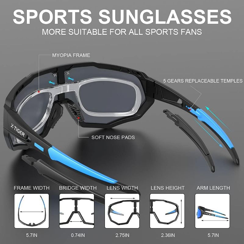 Photo 2 of X-TIGER Polarized Sports Sunglasses with 5 Interchangeable Lenses,Mens Womens Cycling Bike Glasses,Baseball Running Fishing
