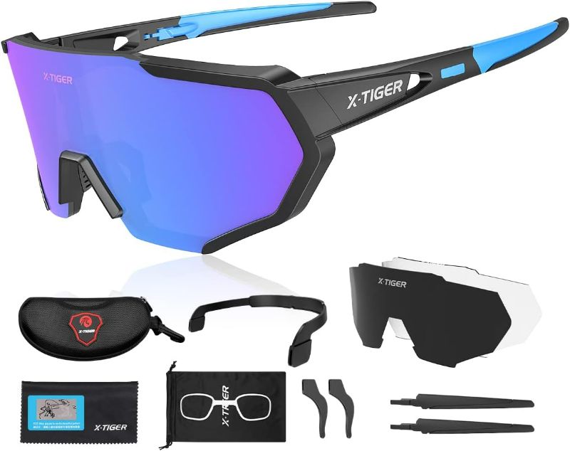 Photo 1 of X-TIGER Polarized Sports Sunglasses with 5 Interchangeable Lenses,Mens Womens Cycling Bike Glasses,Baseball Running Fishing
