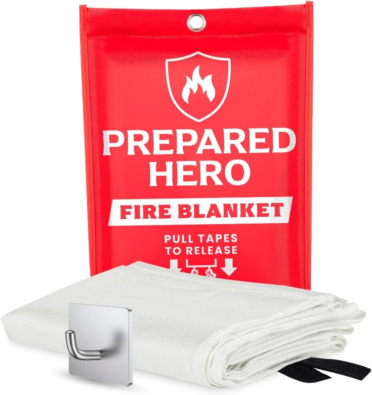 Photo 1 of Prepared Hero Emergency Fire Blanket - 1 Pack + 1 Hook - Fire Suppression Blanket for Kitchen, 40” x 40” Fire Blanket for Home

