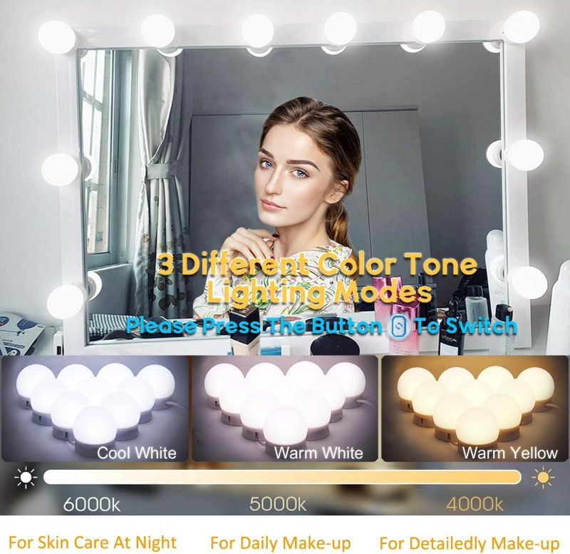 Photo 2 of Led Vanity Mirror Lights,15Ft Vanity Lights for Makeup Dressing Mirror Lighting,10 Dimmable Bulbs,Adjustable Light Color & Brightness,USB Cable,Mirror not Included
