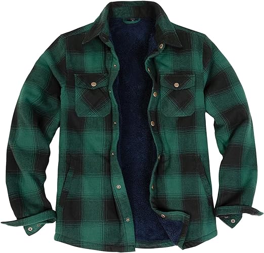 Photo 1 of Large ZENTHACE Men's Sherpa Lined Flannel Shirt Jacket,Long Sleeved Brushed Plaid Flannel Shacket Jackets,Snap Button
