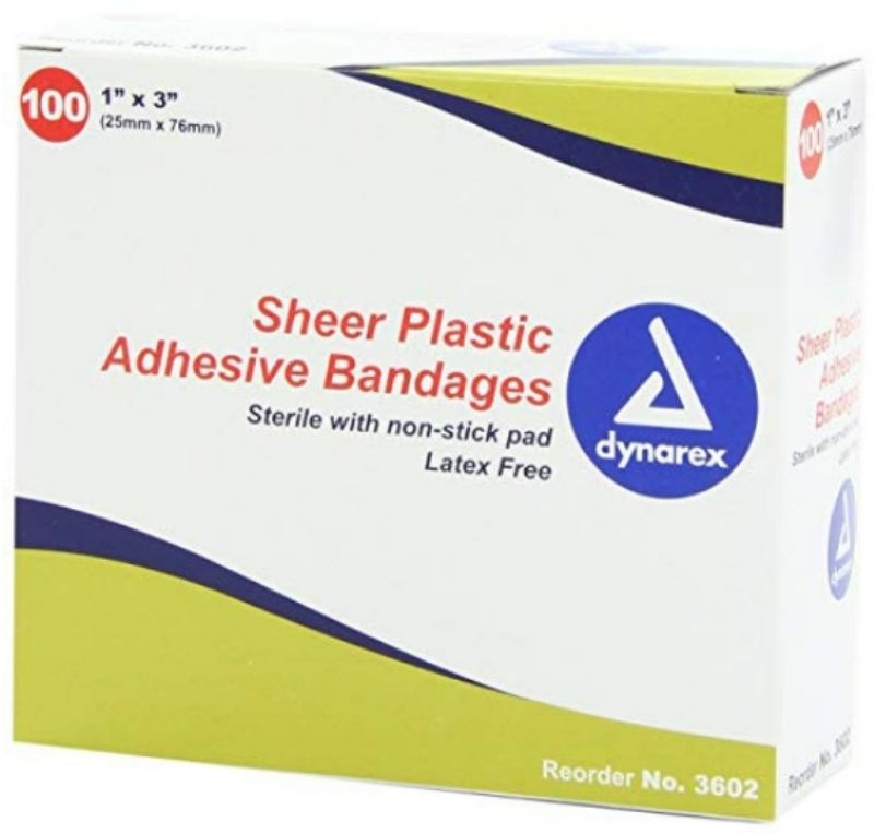 Photo 1 of  2 Pack Of Dynarex Adhesive Strip 1 X 3" Plastic Rectangle Sheer Sterile, 100 ea