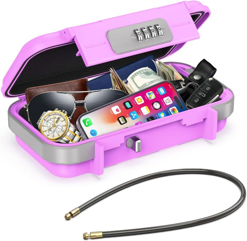 Photo 1 of AMIR Portable Safe Box, Combination Security Case LockBox with Code, Waterproof Anti-Theft Personal Mini Travel Safe Box with Removable Chain, Portable Lock Box for Home Office Car Dorm Beach Safe
