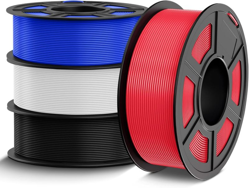 Photo 1 of PETG Filament 1.75mm, 3D Printer Filament PETG Filament Bundle 4-Color, Strong Toughness PETG, 4 * 1KG(1320M) Filament High Precision, Dimensional Accuracy ±0.02mm, White Blue Red Black PETG

