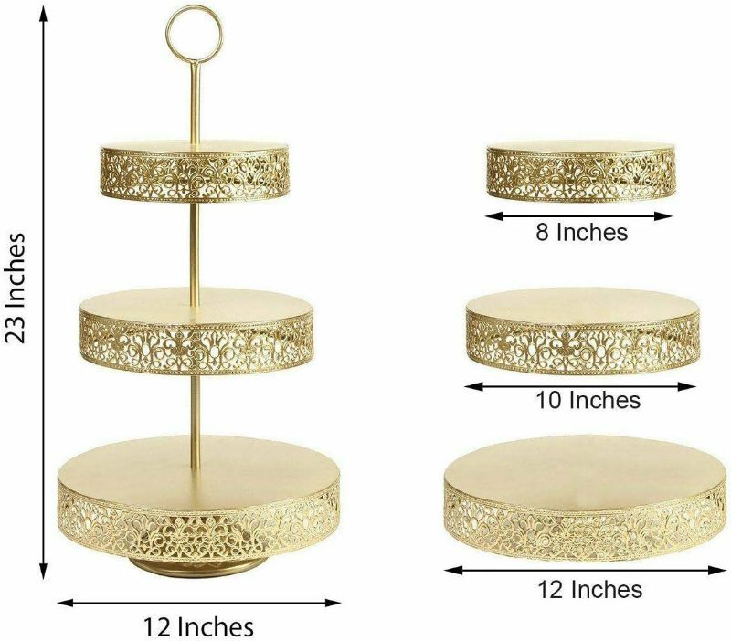 Photo 3 of  Gold Metal 3-Tier Round Reversible Cupcake Dessert Holder Display Stand Padro Cake Stands Kitchen Set Cake Stand Set Cake Carrier Cake Decorating Tools Cake Decorating kit Dessert Stand