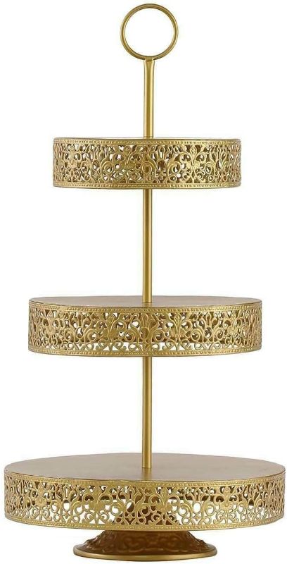 Photo 1 of  Gold Metal 3-Tier Round Reversible Cupcake Dessert Holder Display Stand Padro Cake Stands Kitchen Set Cake Stand Set Cake Carrier Cake Decorating Tools Cake Decorating kit Dessert Stand