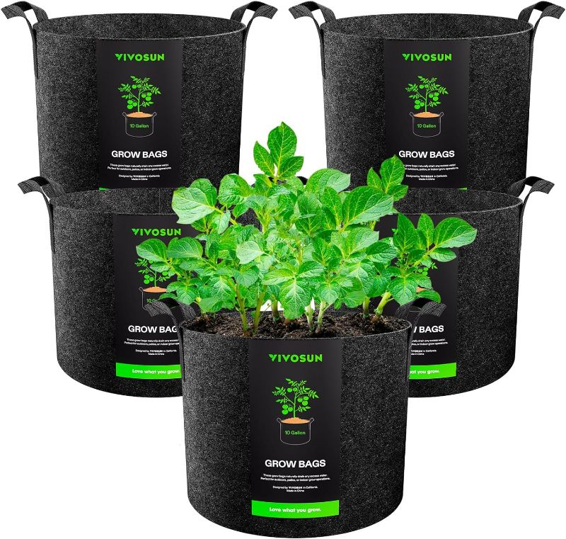 Photo 1 of VIVOSUN 5-Pack 10 Gallon Plant Grow Bags, Heavy Duty Thickened Nonwoven Fabric Pots with Handles
