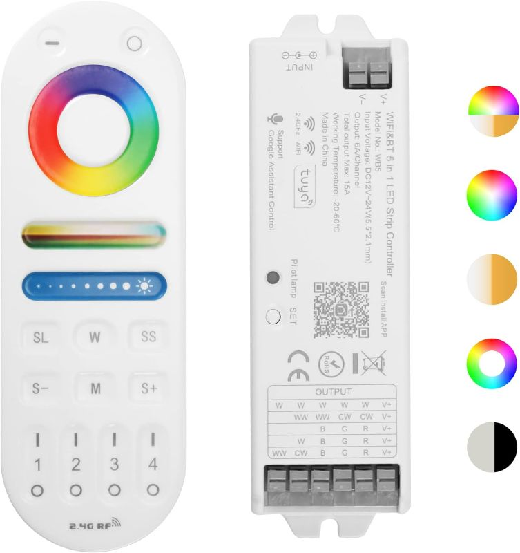 Photo 1 of HUSUKU RS Series RGB CCT LED Controller Kit (R1+S1), 12-24V 180W-360W, R1 2.4G RF Wireless Remote Control + S1 5-in-1 WiFi & Bluetooth Controller
