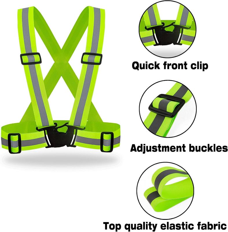 Photo 3 of 2 Pack - Adjustable Bright Neon Color High Visibility Reflective Safety Straps Gear for Traffic Control, Running, Cycling
