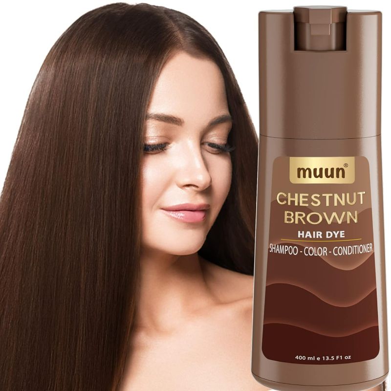 Photo 1 of Muun Chestnut Brown Hair Dye Shampoo - 3-In-1 Ammonia Free Hair Color Shampoo for Gray Hair Coverage for Women and Men in minutes with Herbal Natural Ingredients 400ml
