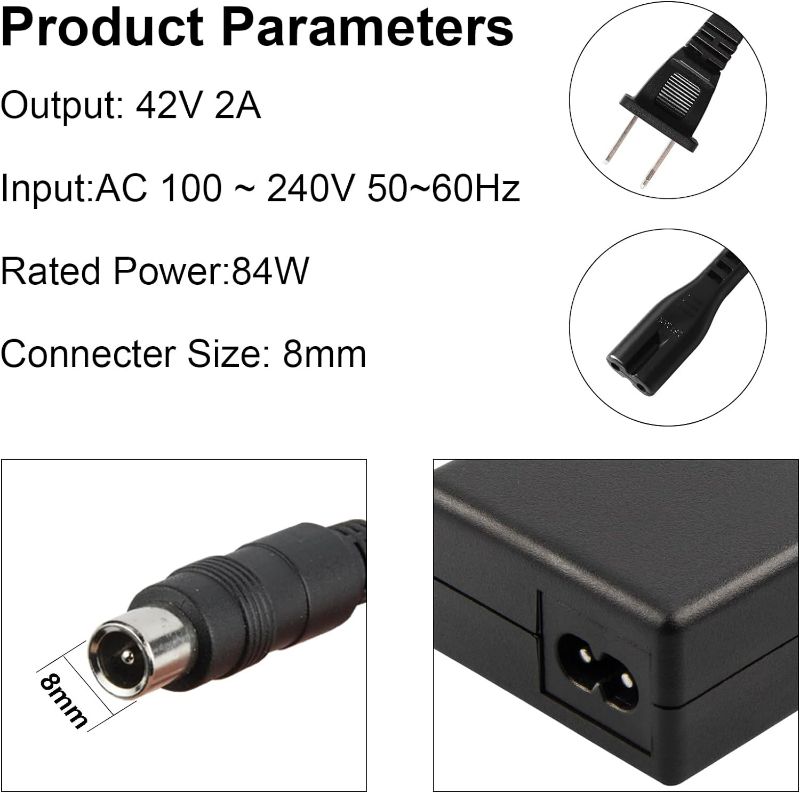 Photo 2 of 42V 2A Scooter Charger for 36V 10S Li-ion Battery, Fast Charger for Razor/Jetson/Voyage, gotrax Electric Scooter Charger, ninebot Electric Scooter Charger.
