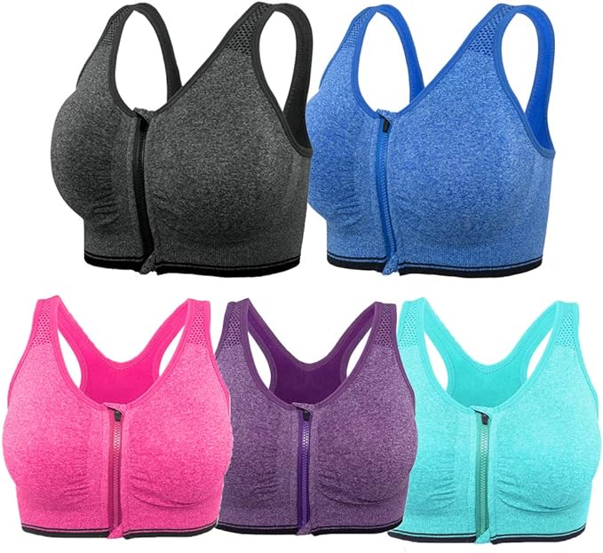 Photo 1 of XL  Women's Zip Front Sports Bra Seamless Wirefree Post Surgery Bra Padded Sports Bras Yoga Bra with Removable Cups