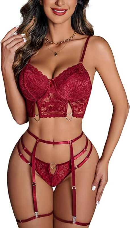 Photo 1 of Small Avidlove Sexy Lingerie for Women Lace Lingerie Set with Garter Belt Underwire Bra and Panty
