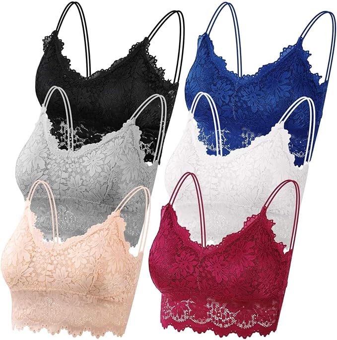 Photo 1 of Small PAXCOO 6 Pcs Lace Bralette for Women, Lace Bralette Padded Lace Bandeau Bra with Straps for Women Girls
