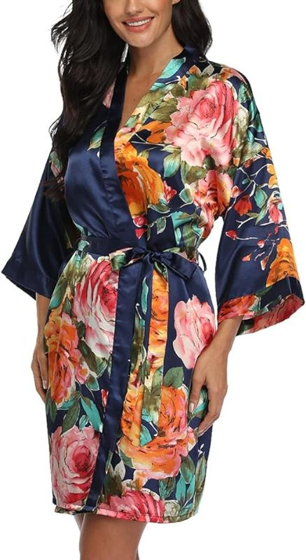 Photo 1 of XL/XXL Floral Silk Robes for Women Short Satin Kimono Bride Bridesmaid Robes Bathrobe
