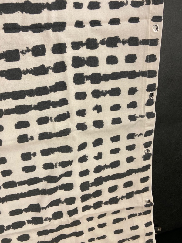 Photo 2 of Fabric Shower Curtains for Bathroom | Luxury Cotton Polyester Blend | 72x72 inch Standard Size | Beige Shower Curtain with Black Painted Design| Cute Fabric Shower Curtain