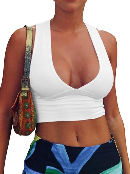 Photo 1 of Small - AEPEBO Sexy Crop Tops for Women Deep V Neck Back Cutout Sleeveless Plunge Racerback Tank Cropped Top