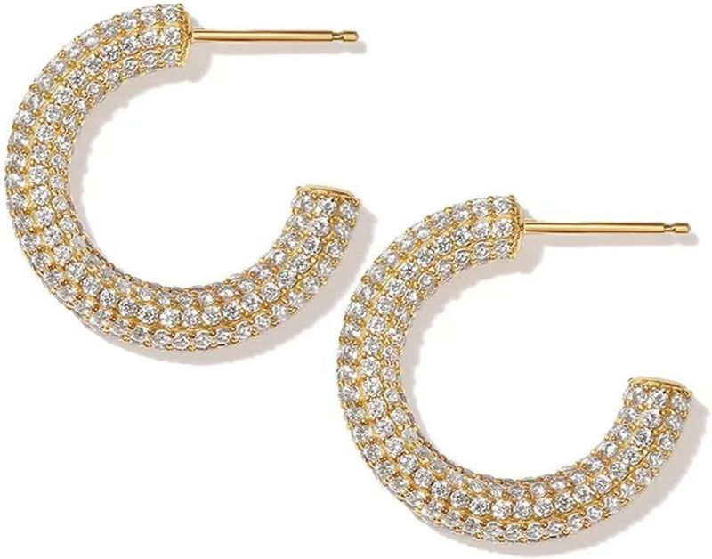 Photo 1 of Luxury C-Shaped Earrings with Diamond Crystal Semicircular Earrings Stainless Steel Earrings Fashion Jewelry for Women