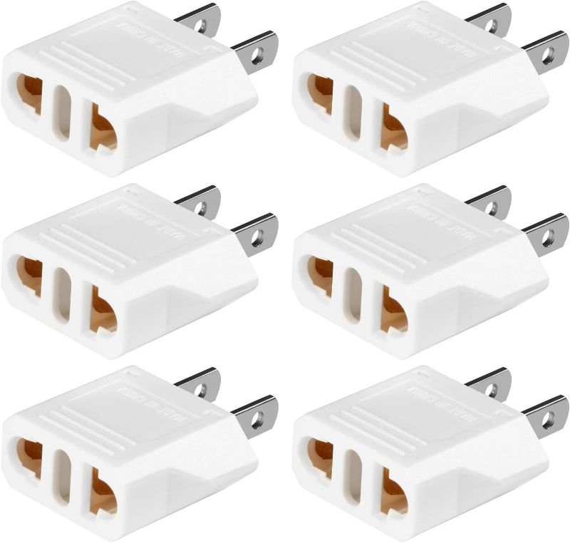 Photo 1 of Europe to America Adapter Plug, Small Europe to America Travel Socket Plug Adapter, Europe Plug Adapter, Essential Plug Adapter for America Travel(6-Pack,White)
