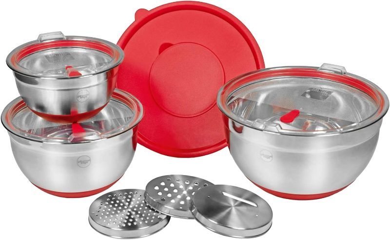 Photo 1 of Stainless Steel Mixing Bowl Set For Baking, Cooking In Home Kitchen (10 Piece),Grey and Red