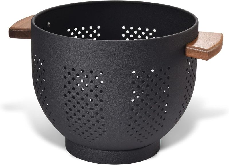 Photo 1 of Metal Colander with Wood Handle and Stable Base, Powder Coated Steel Kitchen Strainer Basket for Draining Pasta, Vegetable and fruit(5.5quart,Matte Black)