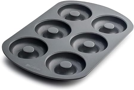 Photo 1 of Donut Pan for Baking | Nonstick 12.5 x 8.5” Doughnut Pan with 6-Doughnut Molds | Includes 2 Steel Donut Trays | Make Perfect Bagels and Cake Donuts (1-pack)