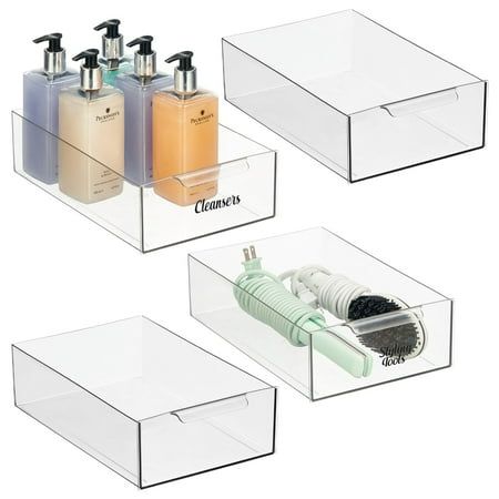 Photo 1 of MDesign Modern Plastic Drawer Organizer for Bathroom Storage Organizer Bin Box - Container with Handle for Vanity Countertops Under Sink