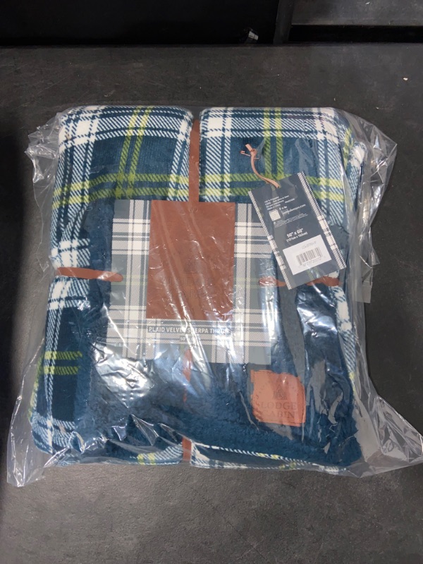 Photo 2 of Blue Reversible Plaid Fleece 50 x 60-Inch Machine-Washable Sherpa Throw – Cozy Blanket for Couch, Chair, or Bed, 50" x 60"