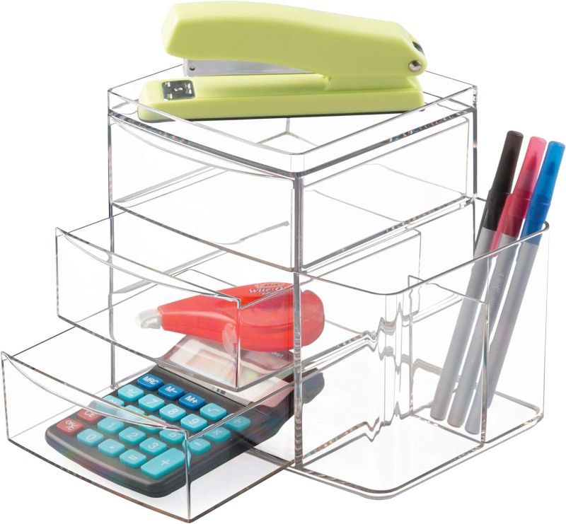 Photo 1 of iDesign Clarity Cosmetic Organizer for Vanity Cabinet to Hold Makeup, Brushes, Beauty Products - 3 Drawers and Caddy, Clear