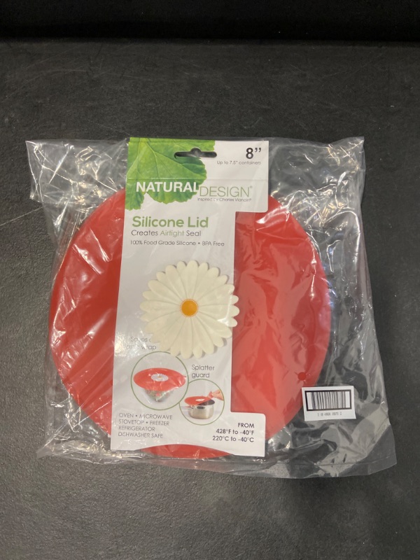 Photo 3 of  2 Pack - Charles Viancin 8" Silicone Lid Splatter Screen, Red with Daisy Handle