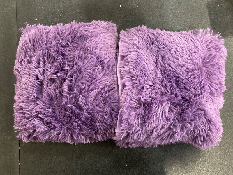 Photo 2 of MIULEE Pack of 2 Luxury Faux Fur Fluffy Throw Pillow Covers Set Soft Deluxe Decorative Plush Fleece Pillowcases for Cushion Couch Sofa Bedroom Home 12 x 20 Inch Purple
