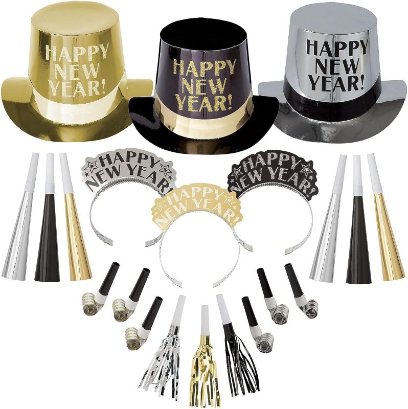 Photo 1 of amscan Opulent Affair 2024 New Year's Eve Party Supplies for 100, Includes Top Hats and Tiaras