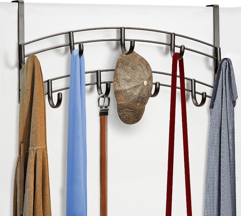 Photo 1 of Lynk® Over Door Hooks Rack - 9 Hook Over Door Hanger - Over Door Towel Rack - Over Door Hooks for Hanging Towels or Clothes - Over Door Towel Storage - for Bathroom, Bedroom or Laundry Room (Bronze)