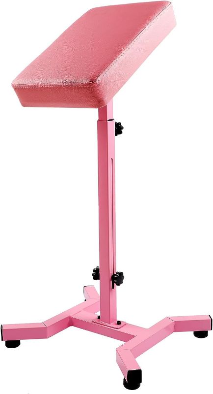 Photo 1 of Solong Tattoo Armrest Stand and Legrest with Pink Thicken Tattoo Pad 23 * 35 * 6cm, 180° Rotation Adjustable Height Chair Frame Non-Slip Base Square Black Leather TA226