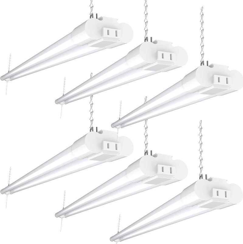 Photo 1 of Sunco 6 Pack LED Workshop Garage White Shop Light 4FT, Plug in Linkable Utility Light Fixtures, 260W=40W, 6000K Daylight Deluxe, Frosted Lens, Pull Chain, Hanging/Mounted, 4100 LM - ETL