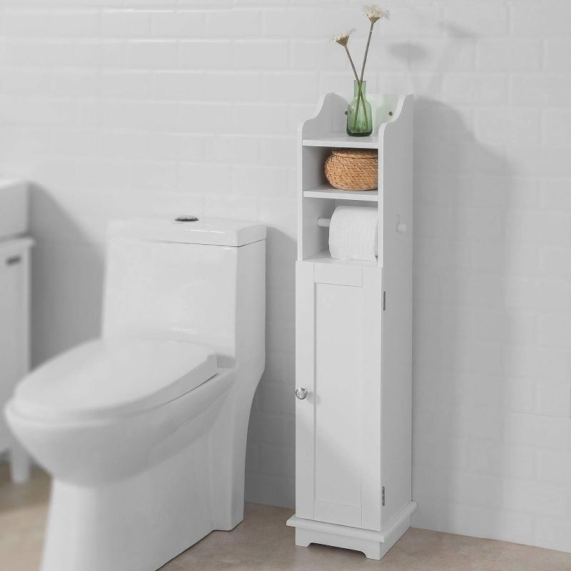 Photo 1 of Haotian FRG177-W,White Free Standing Wooden Bathroom Toilet Paper Roll Holder Storage Cabinet Holder Organizer Bath Toilet