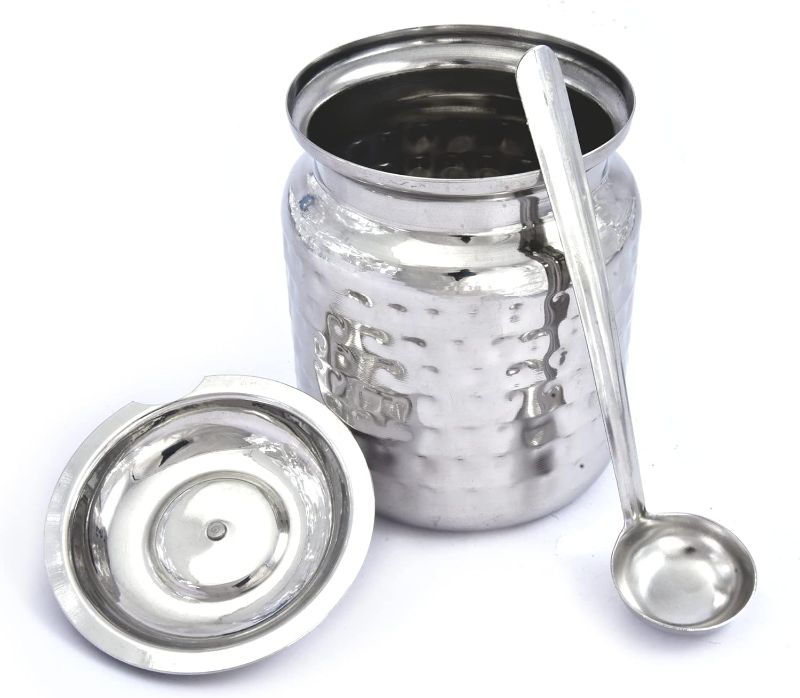 Photo 1 of Stainless Steel Hammered Oil and Ghee Container for Kitchen I Multipurpose Oil Container with Lid I Capacity of 17 oz