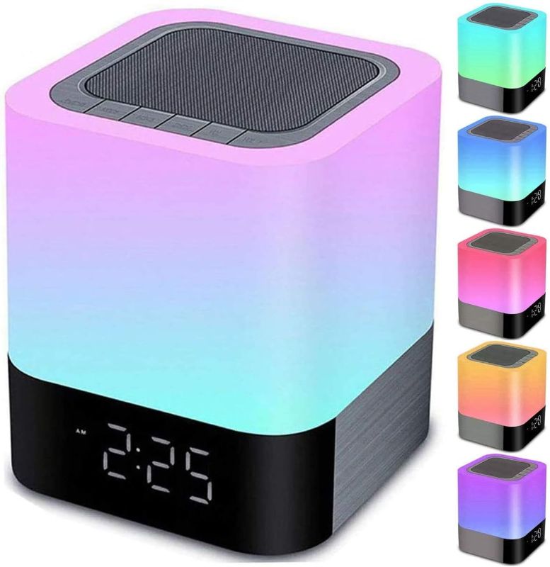 Photo 1 of Night Lights Bluetooth Speaker, Alarm Clock Bluetooth Speaker Touch Sensor Bedside Lamp Dimmable Multi-Color Changing Bedside Lamp, MP3 Player, Wireless Speaker with Lights