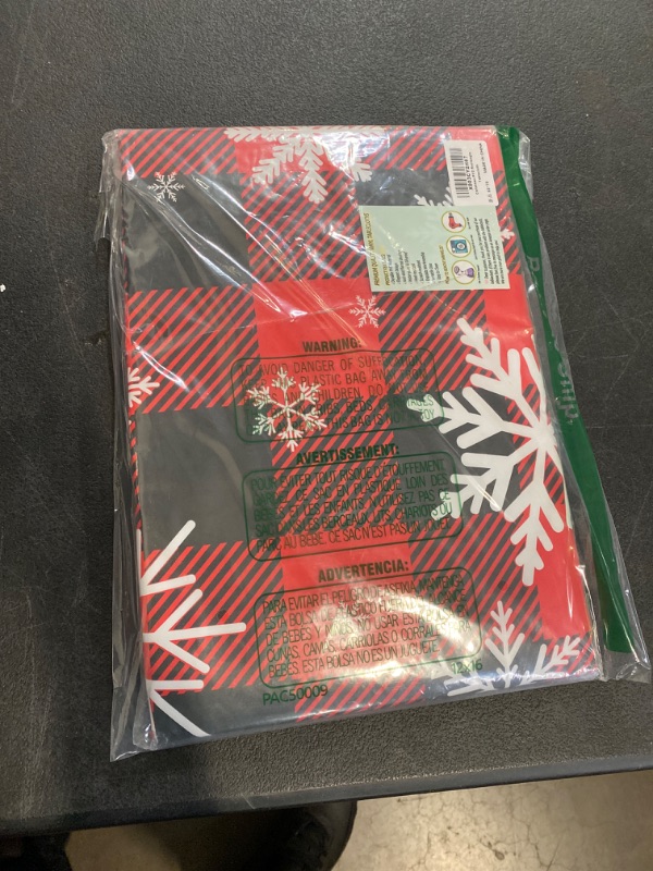 Photo 2 of SASTYBALE Christmas Tablecloth Rectangle Vinyl with Flannel Backing, Buffalo Plaid Snowflake Print, Waterproof & Heavy Duty Plastic Table Cover for Dining, Party, Holiday, 52 x 70 Inch Red and Black