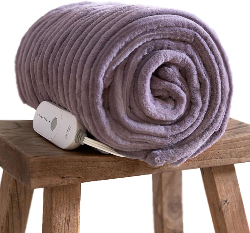 Photo 1 of GOTCOZY Electric Blanket Heated Throw 50''X60''- Ribbed Faux Fur Heated Blanket with 5 Heating Level & 3 Hour Auto Off Heating Blanket, ETL&FCC Certified Machine Washable(Violet)