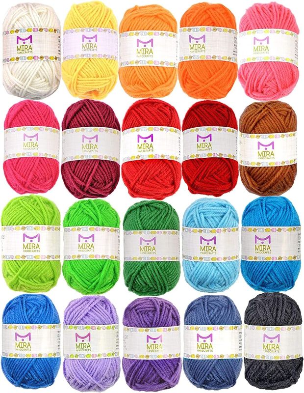 Photo 1 of 12 Acrylic Yarn Skeins - 438 Yards Multicolored Yarn in Total – Great Crochet and Knitting Starter Kit for Colorful Craft – Assorted Colors