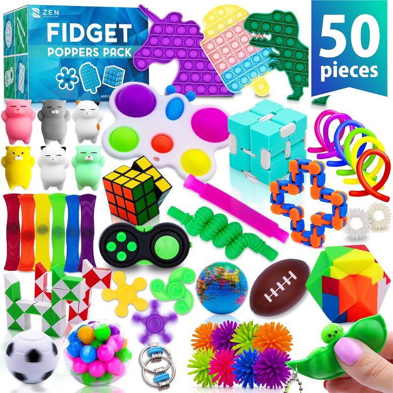 Photo 1 of 50 Pcs Fidget Toys Pack - Kids Stocking Stuffers Gifts for Kids, Party Favors Autism Autistic Children - Adults Stress Relief Sensory Toy - ADHD Toys Bulk for Classroom Treasure Box Prizes - Pop Its