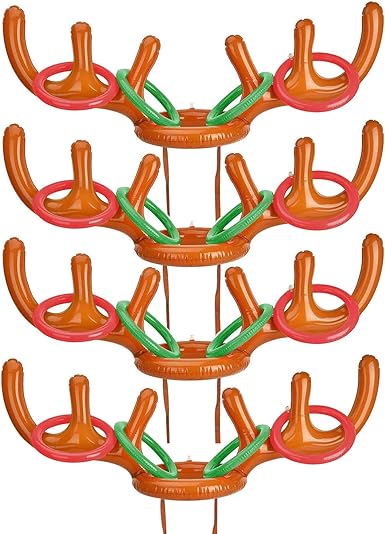 Photo 1 of 4 Pcs Antlers Ring Hook Game Party Inflatable Reindeer, Christmas Party Antler Hat Games for Kids Adults Family Indoor Outdoor Carnival Xmas Games (4 Antlers 16 Rings)