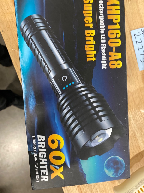 Photo 2 of Super Bright LED Flashlight 1200000 High Lumens, Rechargeable Handheld Flashlights Powered by Battery, Powerful Waterproof Tactical Flashlights with Zoomable 5 Modes for Emergencies Camping