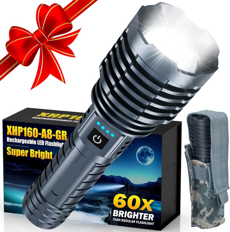 Photo 1 of Super Bright LED Flashlight 1200000 High Lumens, Rechargeable Handheld Flashlights Powered by Battery, Powerful Waterproof Tactical Flashlights with Zoomable 5 Modes for Emergencies Camping