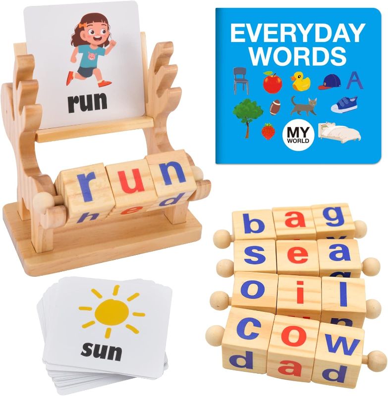 Photo 1 of Montessori Toys for 3 4 5 Years Old Wooden Reading Blocks CVC Sight Words Game for Toddlers Letter Flash Cards for Kindergarten Kids Learning Educational Alphabet Phonics for Preschool Girls Boys