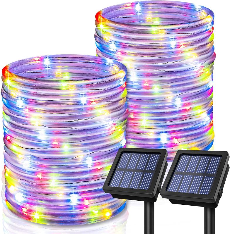 Photo 1 of GIGALUMI 2 Pack Solar Rope Lights, Each with 100 LEDs 35.7ft 8 Modes, Solar String Lights Waterproof Outdoor, Tube Lights for Garden Fence Patio Yard Christmas Decorations (Multicolor)