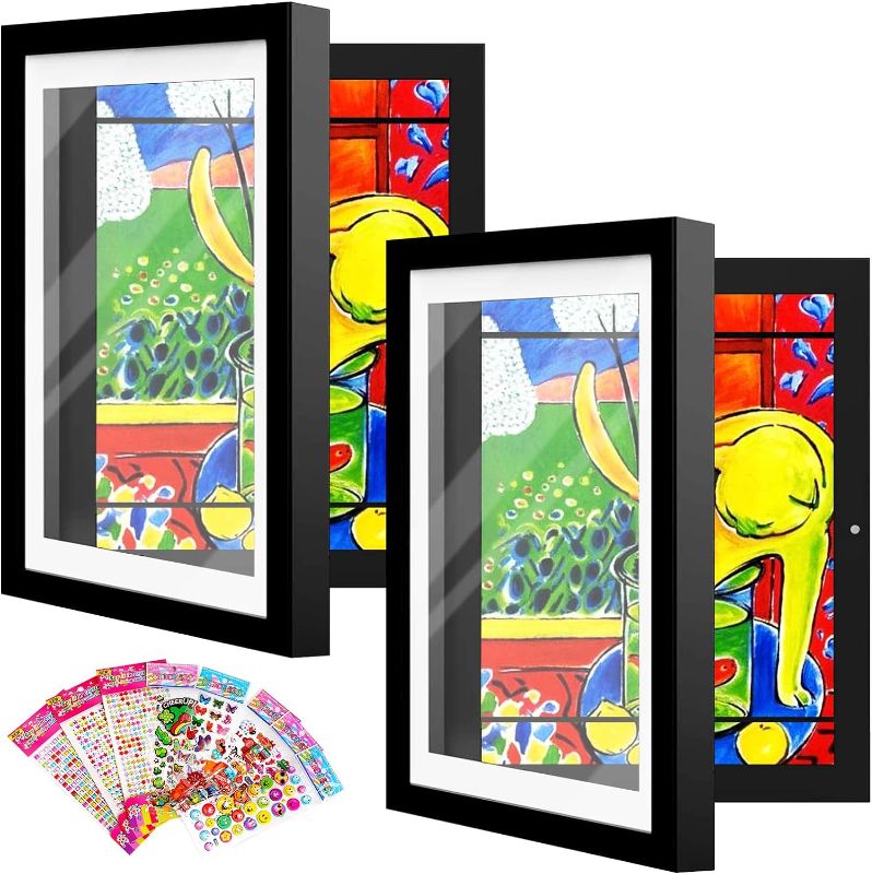 Photo 1 of Kids Art Frame,10x12.5 Kids Artwork Frames Changeable with 8Pcs Cute Stickers,A4 Art Projects Frames (Black)