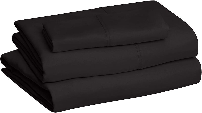 Photo 1 of Amazon Basics Lightweight Super Soft Easy Care Microfiber 3-Piece Bed Sheet Set with 14-Inch Deep Pockets, Twin, Black, Solid